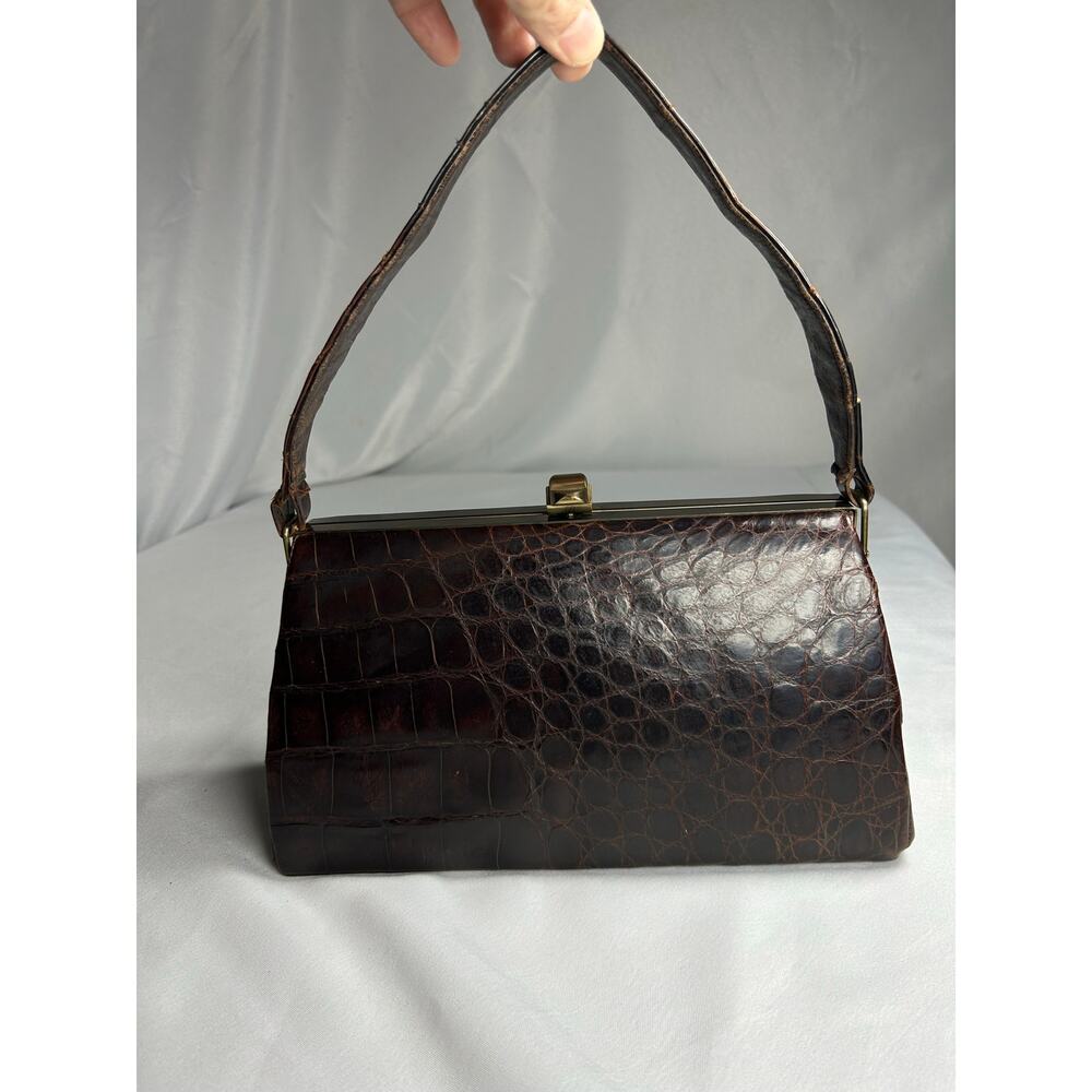 VTG Bellestone Brown Alligator 40's50's Handbag Purse Satchel Brass I love Lucy
